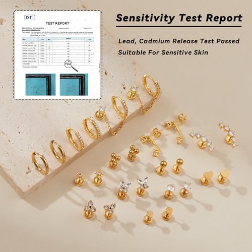 Hypoallergenic Flat Back Earrings for Women Gold Trendy Stacks Surgical Steel Stud Hoop Earrings Set For Multiple Piercing Tiny Stainless Steel Cartilage Screw Back Earrings Jewelry Gifts3