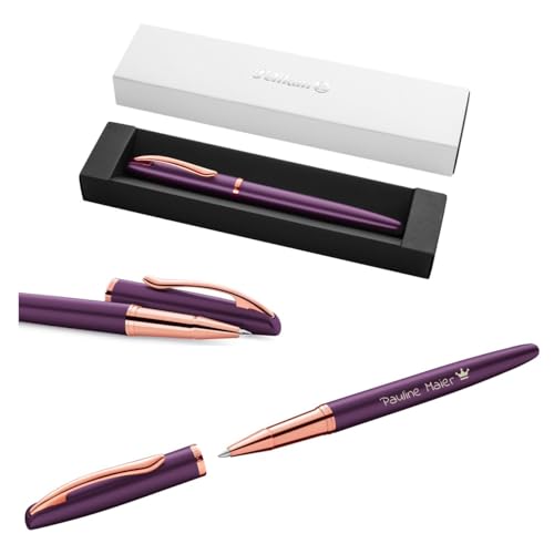 Cadeaux personnalisés uniques : stylo roller gravé Pelikan Jazz violet et écrin