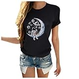 WIPXITK NASA Shirt Women Moon Space Graphic Tee Astronaut Print T Shirt Space Fans Gift Shirt Casual Short Sleeve Tee Tops (Small, Black)