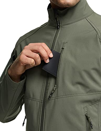 Cqr Men's Covert Softshell Military Jacket, Winter Full Zip Fleece Lined Tactical Jackets W Zipped Pockets, Covert Olive, Large #TOP5
