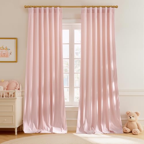 StangH Baby Pink Velvet Curtains, 2 Panels - Luxury Window Drapes 52 x 108 Inches for Bedroom, Living Room & Home Theater - Room Darkening, Thermal Insulated, Super Soft with Rod Pocket & Back Tab by StangH - Used condition - Image 2
