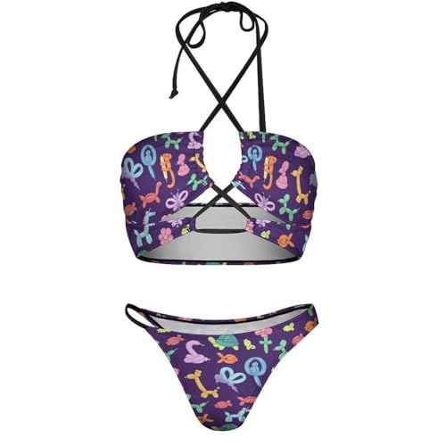 Colorful Animal Balloon Women's Bikini Front Cross Adjustable Straps Two-Piece Swimsuit4