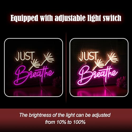Image of Just Breathe Neon Sign Dimmable Breathe Neon Signs Light Up Sign for Wall Decor LED Letters Neon Light by USB for Bedroom Yoga Studio Gym Reading Room(12.6 * 16.5In)
