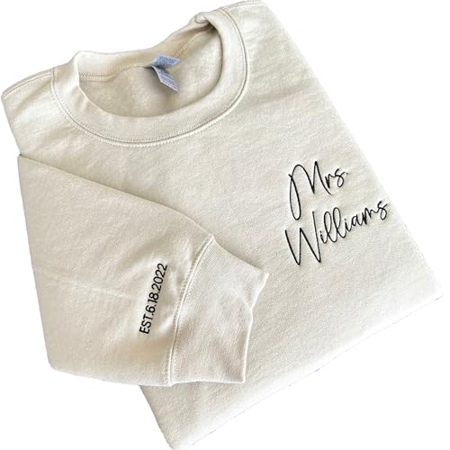 NAZENTI Custom Embroidered Mrs Sweatshirt Personalized Bride Sweatshirt Crewneck Custom Wife Gift Newly Wedding Gift3