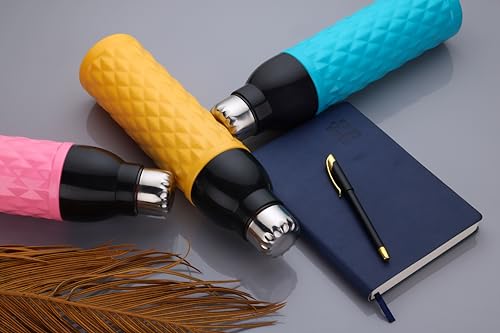 Image of Clazkit Diamond PU Insulated Water Bottle Plastic Steel Cap, 1000-ML,Color May vary