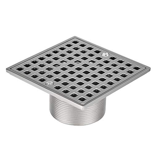 Annde 4-1/4 Square Floor Shower Drain, Shower Drain Base For Low Profile Shower Pan Nickel Brushed With Various Finish Style, For Kitchen,Bathroom (Grid) #TOP3