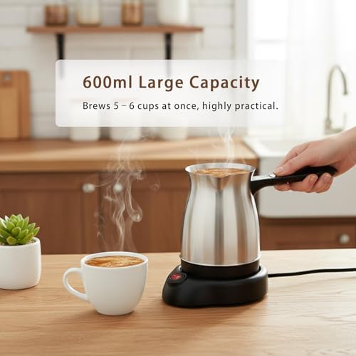 TROUVAILLE Electric Turkish Coffee Maker，600ml Stainless Steel Turkish Coffee Pot，5 to 6 Cups Capacity for Tea Milk, 110V - Thumbnail 3