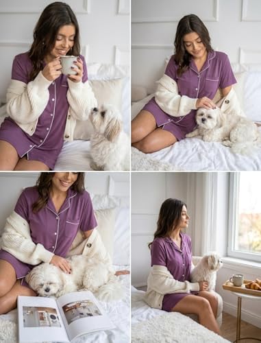 Image of Pjmlifecoco Nightgown for Women Button Down Sleepshirt Short /Long Sleeve Nightdress Soft Modal Sleepwear S-XXL