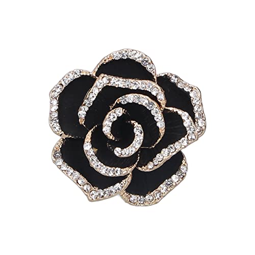 Broche Broche, Broche Ornée de Strass en Forme de Camélia, Broche Camélia pour Femmes Vêtements Foulard en Soie Décoration Cadeau(Noir) Cover