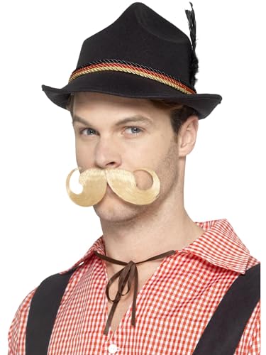 Smiffys Deutscher Trachtenhut deluxe, Schwarz, mit Federn und elastischem Innenrand Halloween und Karneval