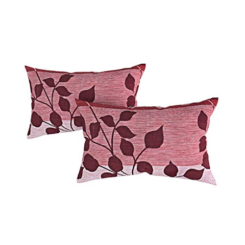Image of Swayam Pure Cotton Double Bedsheet with 2 Pillow Covers | Size 90 x 100 inch | 160 TC | Leaf Design | Soft Breathable Bed Sheet | Comfortable & Durable for Bedroom - Red