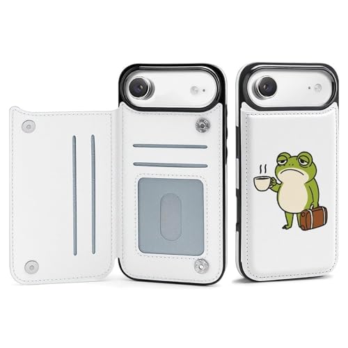 IPhone17 用 ケース 手帳型 面白い カエル コーヒー iPhone 17 Air 用ケース アイフォン17用ケース PUレザー スマホケース カード収納 スタンド機能 おしゃれ 人気 財布型 ワイヤレス充電対応