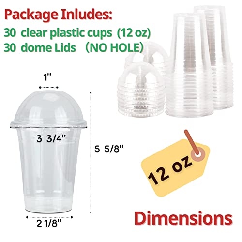 Image of 12 oz Clear Plastic Cups with Dome Lids No Hole - (30 Sets) PET Disposable Dessert Cup, Parfait cup for Ice Cream, Iced Cold Coffee Drinks, Cupcake. Fruit Cups for Kids bday Party with Nice Sealing