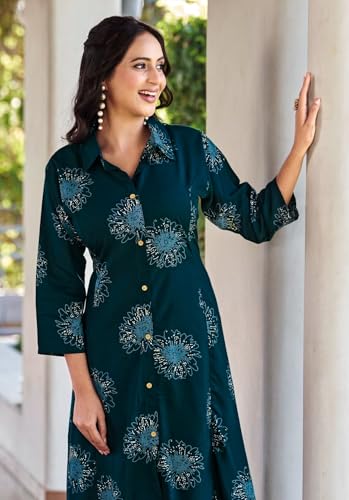 Conjunto de rayón para mujer con pantalones kurta acampanados y camisa abotonada de Ladyline 2
