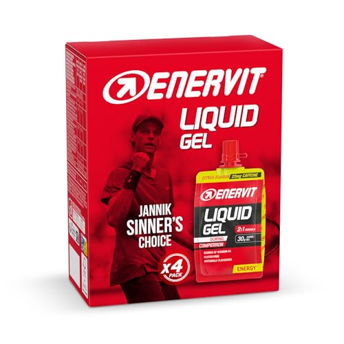 ENERVIT, Gel Sabor a Cítricos con Cafeína, Ideal para Deportes de Resistencia, Proporciona 30 Gramos de Carbohidratos, con Maltodextrina, Fructosa y Vitamina B1, 4 Unidades de 60 ml