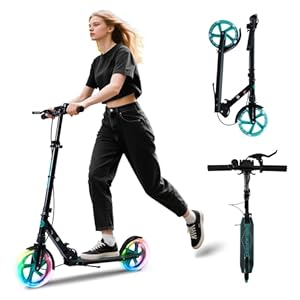 Kick Scooter for Kids Ages 8+ Teens & Adults, with Front handbrake and Rear Brake, and Adjustable Handlebars, Big Sturdy PU Flash Wheels Great Gift & Toy