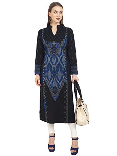 Image of Rosary Women's Winter Wear Solid Woolen Warm Straight Kurti with 2 Side Pockets