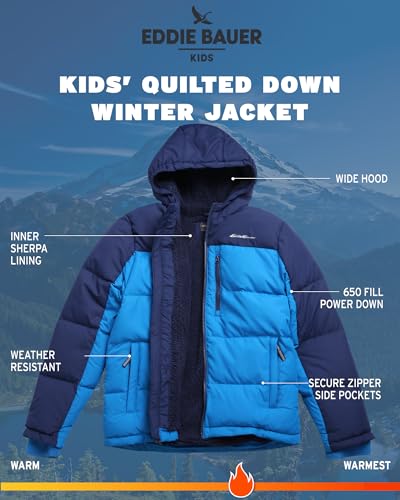 Image of Eddie Bauer Boys' Winter Jacket - Heavyweight Quilted Down Jacket - Insulated Hooded Outerwear Coat for Boys (5-16)
