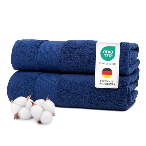 Wolkenfeld Badetücher Set 2-teilig Premium - 70x140-100% Low Twist Baumwolle 550 g/m², Badehandtuch groß – Ultra Weich & Saugfähig, Oeko-TEX Zertifiziert, 2 Große Duschtuch 70x140 cm, Blau