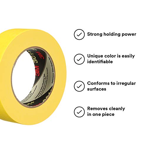 3M 301+ High Performance Masking Tape, Yellow, 36 Mm X 55 M - High Performance Holding And Masking Tape For Automotive, Specialty Vehicle And Industrial Markets, Case Of 24 #TOP3
