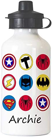 tigerlilyprints Personalised Boys Marvel superhero Bottle,Kids metal 400ml Drinks bottle,Personalised, Marvel Bottle,School Lunch Bag Bottles
