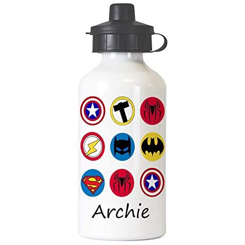 tigerlilyprints Personalised Boys Marvel superhero Bottle,Kids metal 400ml Drinks bottle,Personalised, Marvel Bottle,School Lunch Bag Bottles Cover
