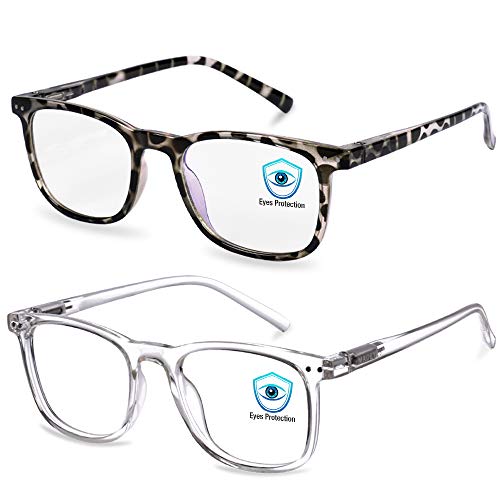Blue Light Blocking Glasses, 2Pack Cut UV400 Computer Reading Glasses for Anti Eyestrain (Leopard + Crystal)