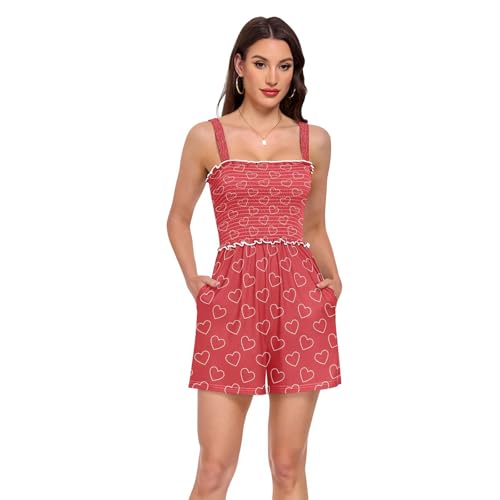 Motif cœurs rouges sur cette barboteuse romantique à offrir en été