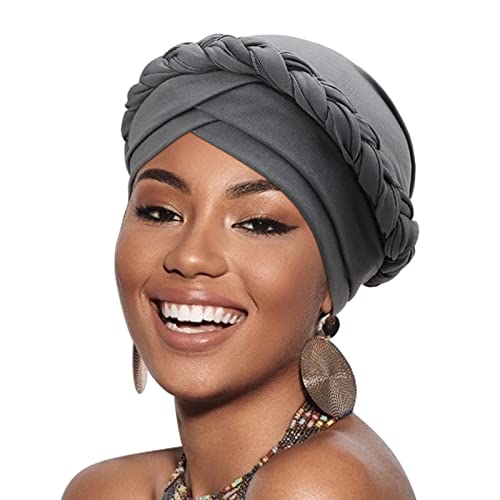 Image of DRESHOW Turban Pre-Tied Twisted Hat Thread African Head Wraps for Black Women Chemo Cancer Cap Braid Hair Cover