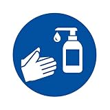 Panneau gestes barrières Sticker - Désinfection des Mains à L'Aide de Gel Hydroalcoolique - Double Face Autocollant au Dos - Diam 35cm - Panneaux de sécurité (Bleu 1pc)