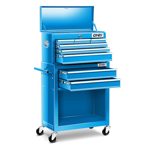 DNA MOTORING 2 Pcs Combination Tool Rolling Cabinet 2-in-1 Detachable Toolbox Organizer Chest High Capacity Storage for Garage Workshop, Blue, TOOLS-00425