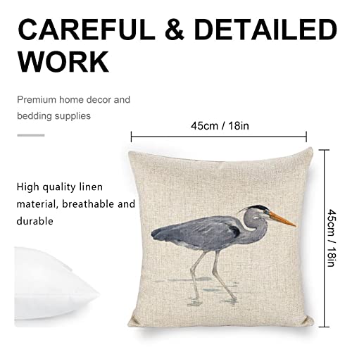 Gardenzone Linen Square Pillow Covers Watercolor Blue Heron 18 X 18 Decorative Cushion Cover Pillowcase For Couch #TOP1