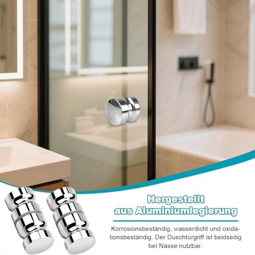 HXSYKJDM 2 Stück Duschtürknopf, Metall Dusche Türknopf, Duschtürgriffe Beidseitig, Dusche Griff für Duschtür Glastüren