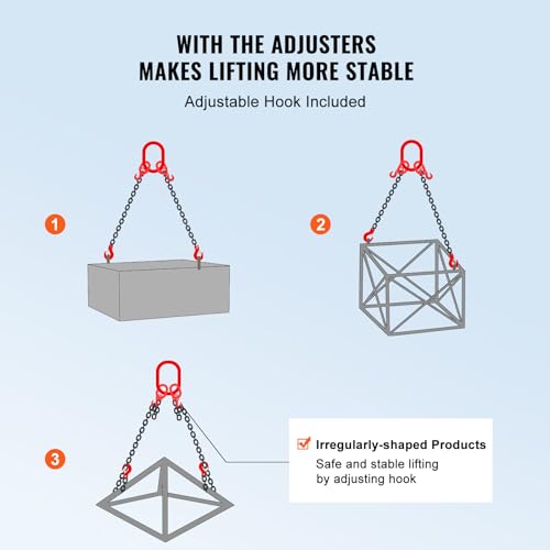 VEVOR 2-Strang Kettengehänge, 1,8 m Krankette mit Haken, G80 Forstkette, 2993 kg Anschlagketten für Motorzüge, G80 Motorhebekette Ø 8 mm Chokerkette Gabelkopfhaken, Hohe Festigkeit Krangehänge