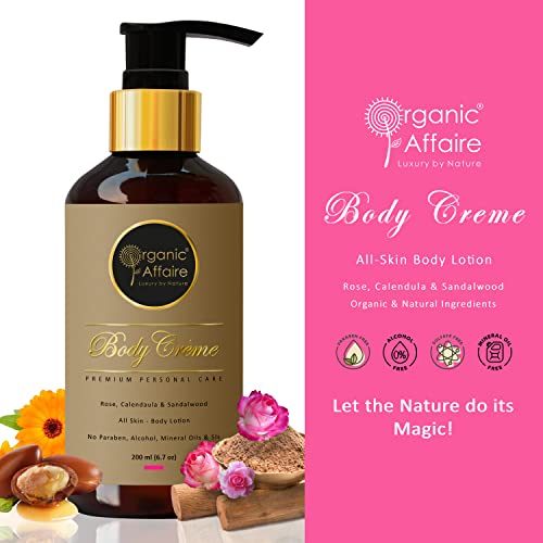 Image of Organic Affaire All Natural Body Lotion (All Skin) Rose, Calendula, Sandalwood, Jojoba & Shea Butter | Free from Paraben, Mineral Oils, Alcohol & Sls 200ml