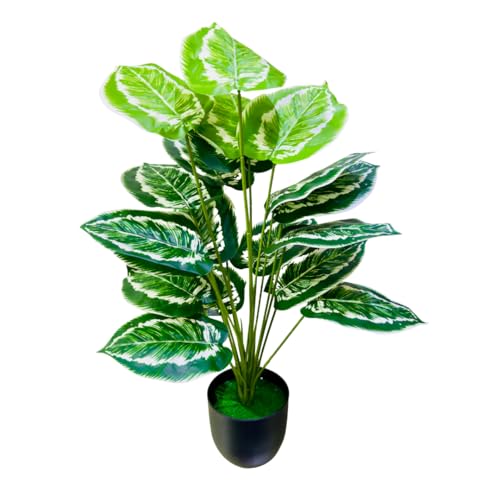 Image of Dekorly Plastic Fake Plants Artificial Floor Plants Large Tropical Palm Tree for Home Decor (African Mask Plant)