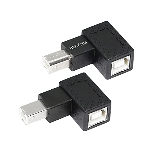 RIIEYOCA 90 Degree USB B Printer Adapter, Right Angle & Left Angle USB Type B 2.0 Male to Female Extension Connector for Printer, Scanner, Fax Machine(2-Pack) LR