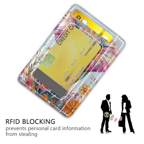 Colorful Elephant and Flowers leather slim small wallets With ID Window RFID Blocking card holder for Men and Women3