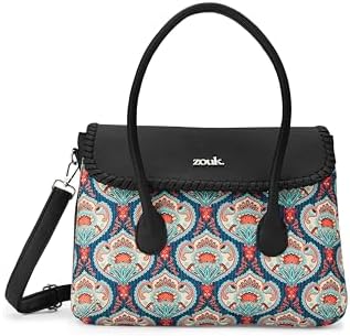 ZOUK Printed Jute Handcrafted Vegan Leather Multicolor Women's Satchel Bag | Ladies Purse Handbag | Double Handle Detachable Strap
