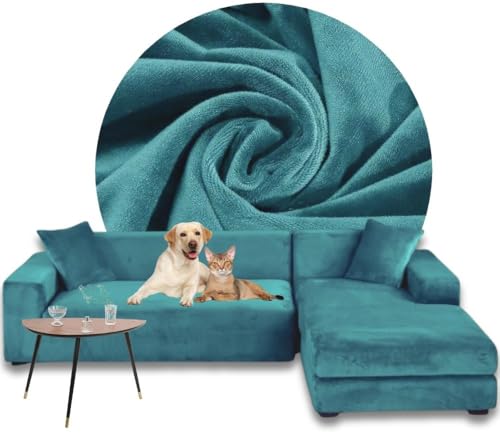 Housse de canapé en L velours extensible imperméable protection canapé angle droite. - 2