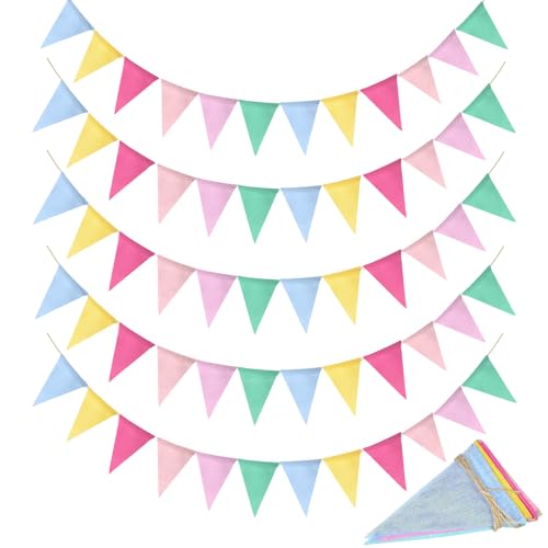 5 Piezas Guirnalda Banderines Impermeable Multicolor Bandiera Triángulo de Arpillera,Decoración para Cumpleaños,Boda,Admisión,Habitación de Niños (Colorido-Espesado)