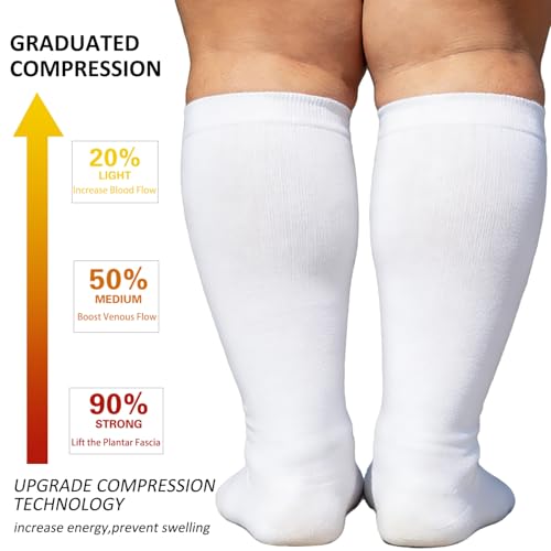 Image of Diu Life 3 Pairs Plus Size Compression Socks for Women and Men Wide Calf Extra Knee High Support for Circulation