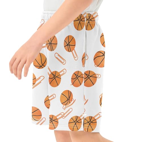 CHIFIGNO Basketballs White Boys Vacation Shorts Thick Boys Polyester Shorts with Pockets XS4