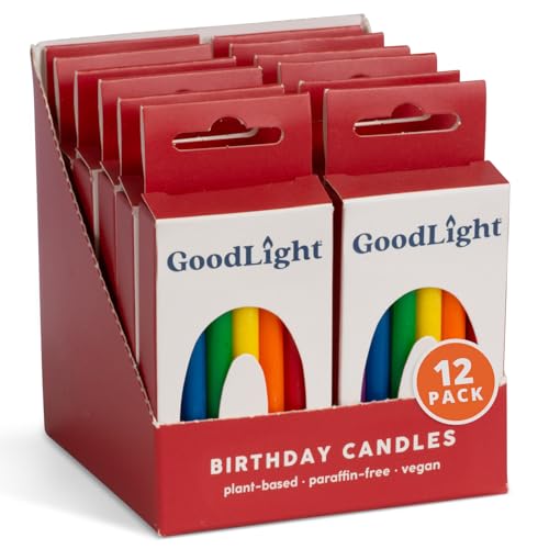 GoodLight Birthday Candles Paraffin-Free 12-Pack Rainbow 144 Count