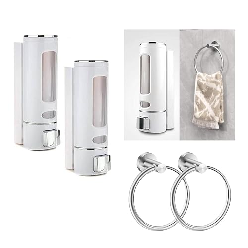 Image of Stainless Steel Towel Ring (6 inch) + 400ml Wall Mounted Transparent Liquid Soap Dispenser | Rust Free Durable Bathroom & Kitchen Wash Area Accessories Combo Set (2 Set)