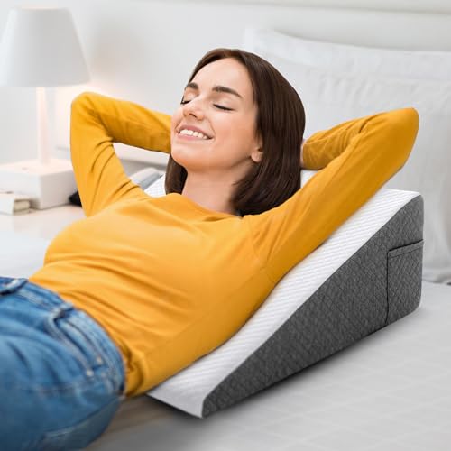 REOKA Memory Foam Bed Wedge Pillow (9" Height) Wedge Positioner with Chic Jacquard Cover for Acid Reflux, Snoring, and Comfortable Sleep