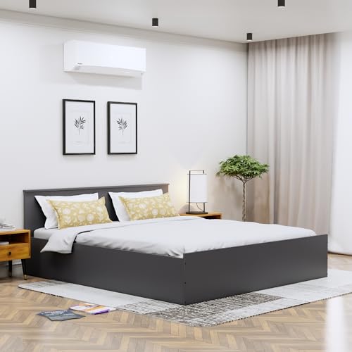 Image of Bniture Modern King Size Bed with Storage Box | Engineered Wood Bed Designer Headboard | Wooden Bed King Size Cot Double Bed with Storage for Bedroom 3 Year Warranty (Slate Grey)
