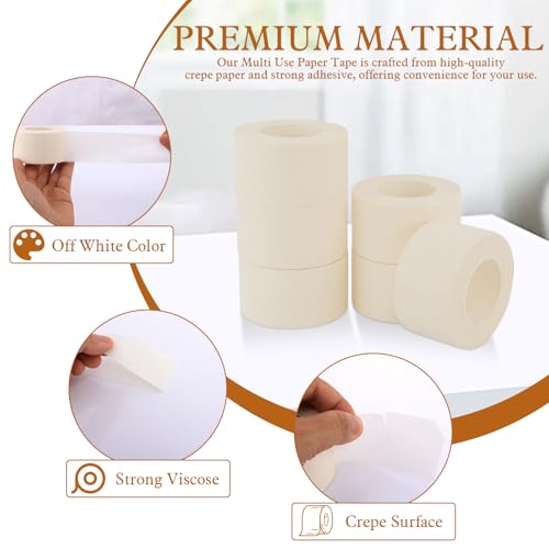 GOWTX 6 Stück Weißes Gewebeband Hand Zerrissen, 38mm Wasserdicht Handwerk Klebeband, Zeichnung DIY Papierklebeband Das Universelle, Klebeband zum Reparieren für Wohndekoration Auto Malerei