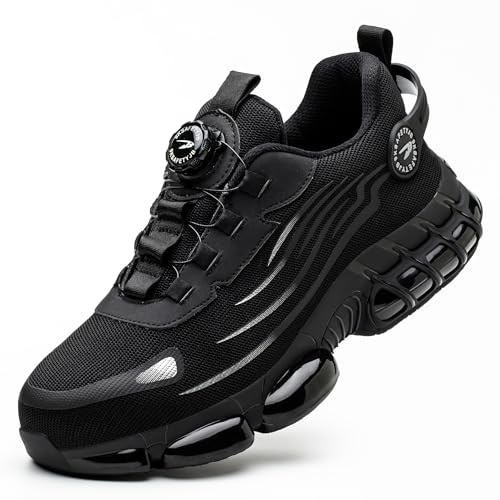 KEXUEJIA Steel Toe Shoes for Men Women Lightweight Non Slip Work Shoes Comfortable Composite Toe Slip Resistant Safety Work Sneakers Black