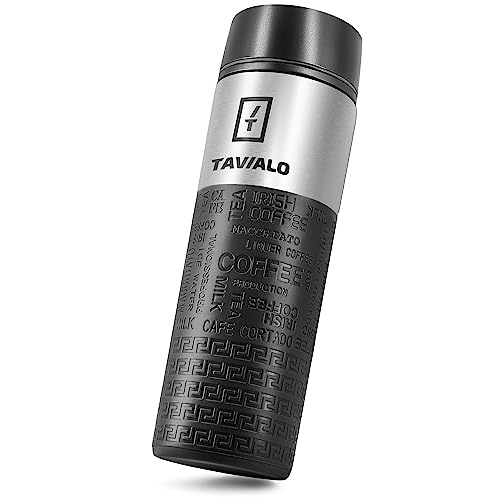 TAVIALO Thermobecher 380 ml – Isolierbecher Kaffee to go, Edelstahl BPA-frei, doppelwandig & auslaufsicher, inkl. 2 Silikondichtungen, hält Getränke 12 h heiß / 24 h kalt (Schwarz)